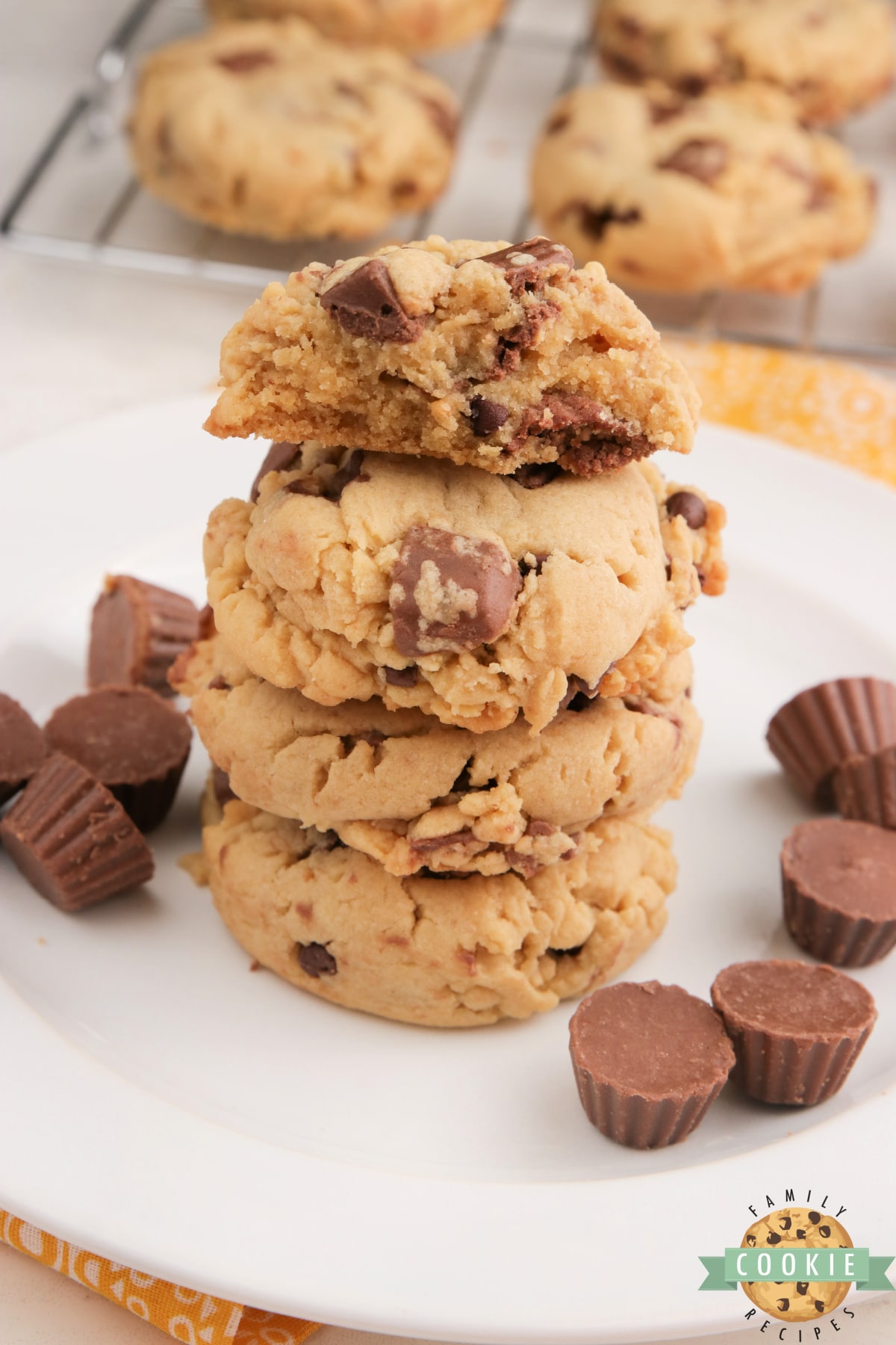Reese's Peanut Butter Banana Cookies made with Reese's peanut butter cups, chocolate chips, peanut butter and banana pudding mix. Best flavor combination all together in one delicious cookie recipe!