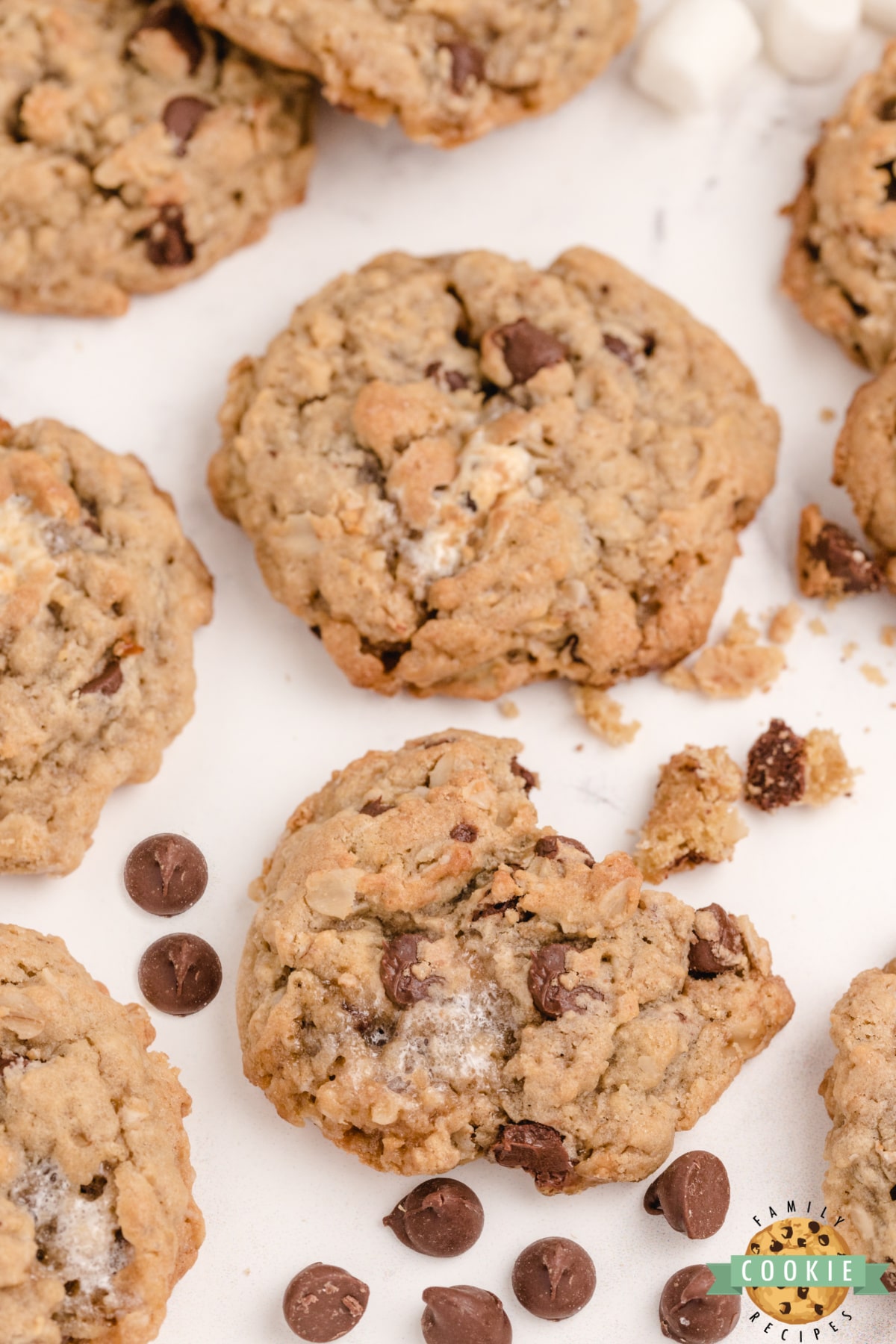 Oatmeal cookies with marshmallows and chocolate chips