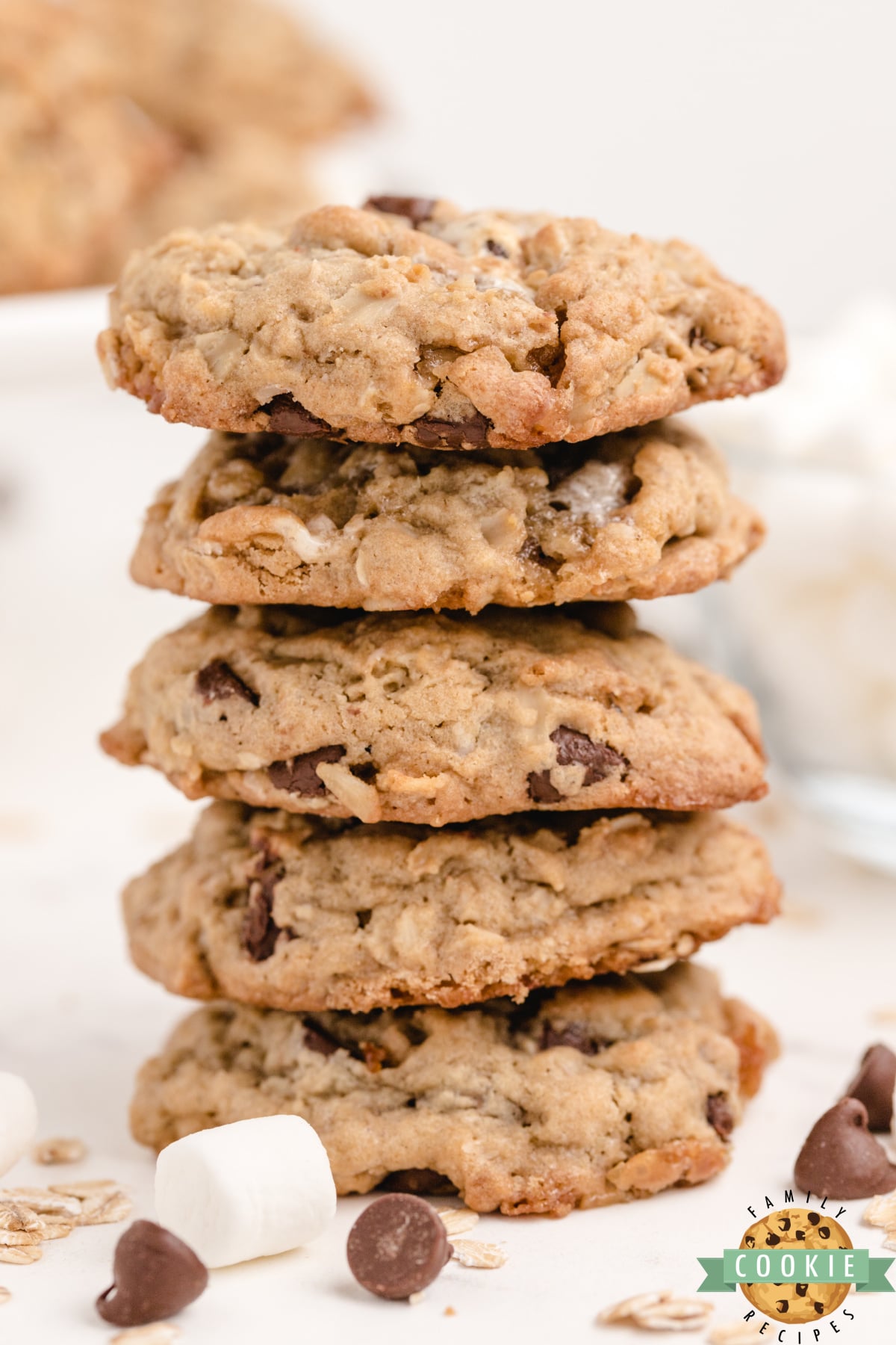 S'mores Oatmeal Cookies are full of oats, chocolate chips and mini marshmallows. Soft, chewy oatmeal cookies that taste just like s'mores! 