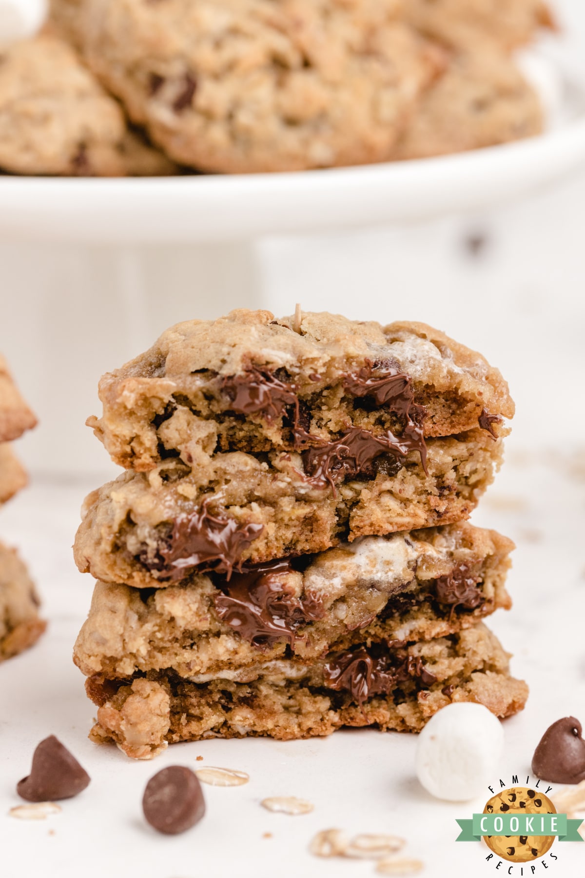 Soft and chewy oatmeal cookies with marshmallows and chocolate chips