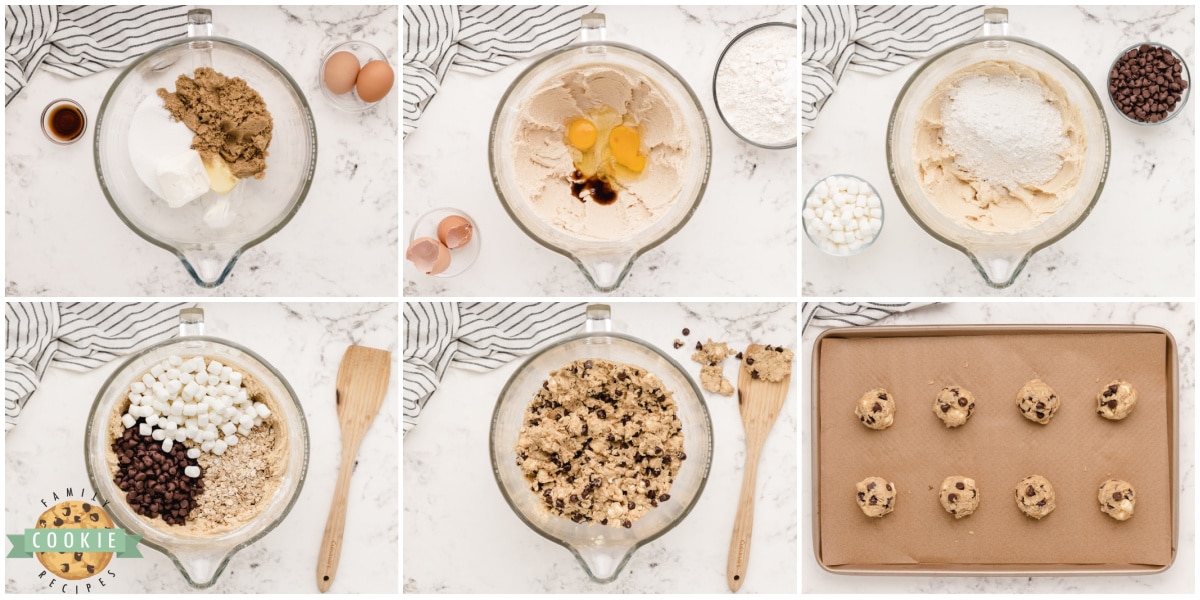 Step by step instructions on how to make Oatmeal S'mores Cookies