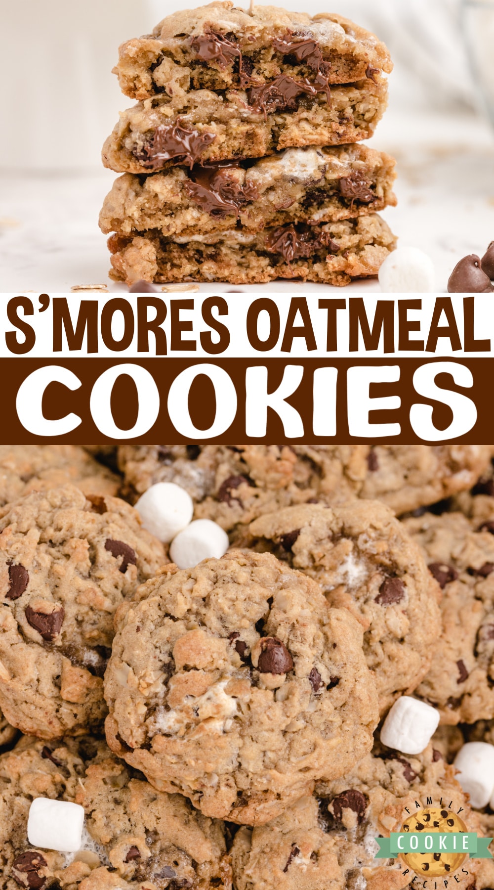 S'mores Oatmeal Cookies are full of oats, chocolate chips and mini marshmallows. Soft, chewy oatmeal cookies that taste just like s'mores! 