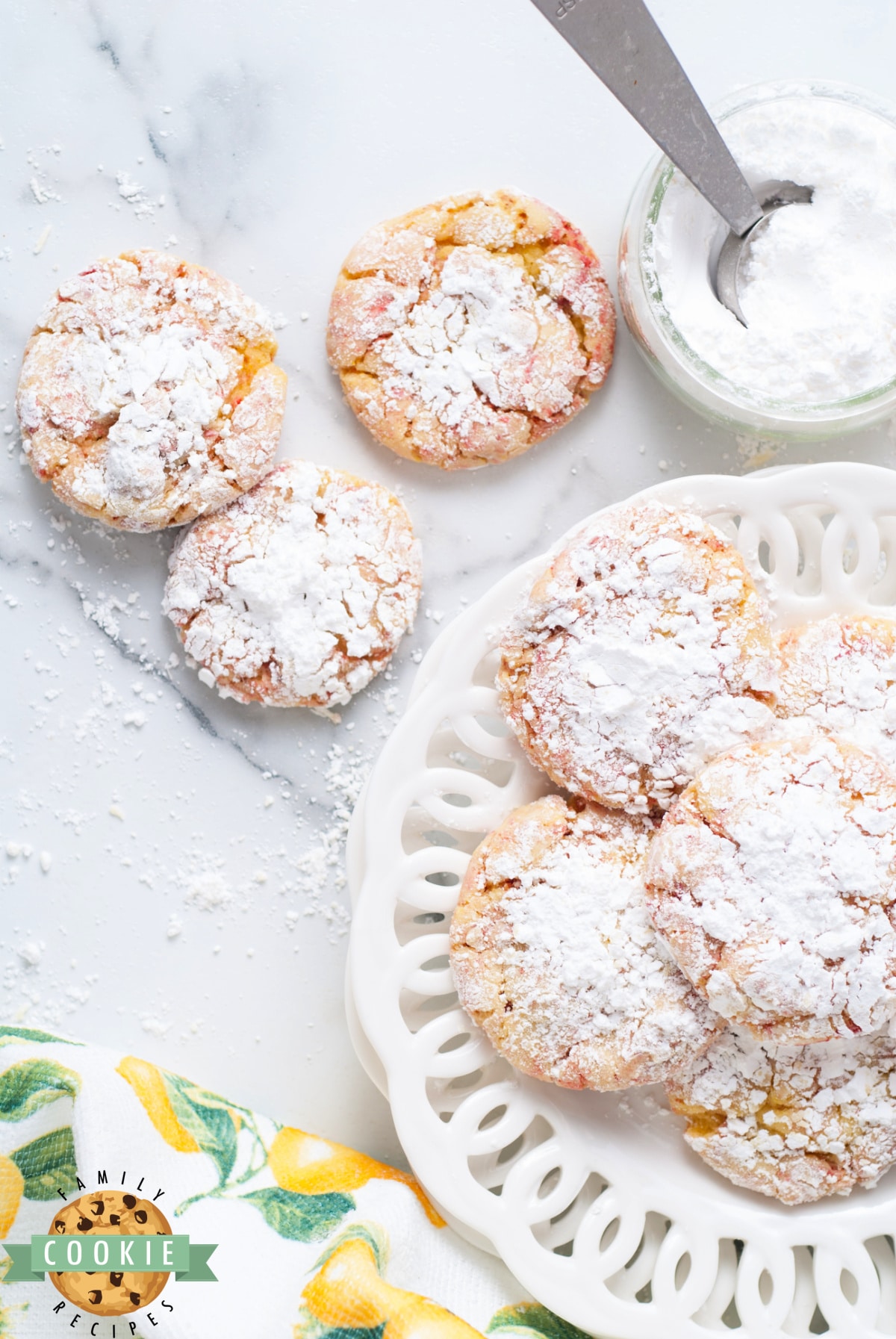 Lemon Cake Mix Cookies made with freeze dried strawberries