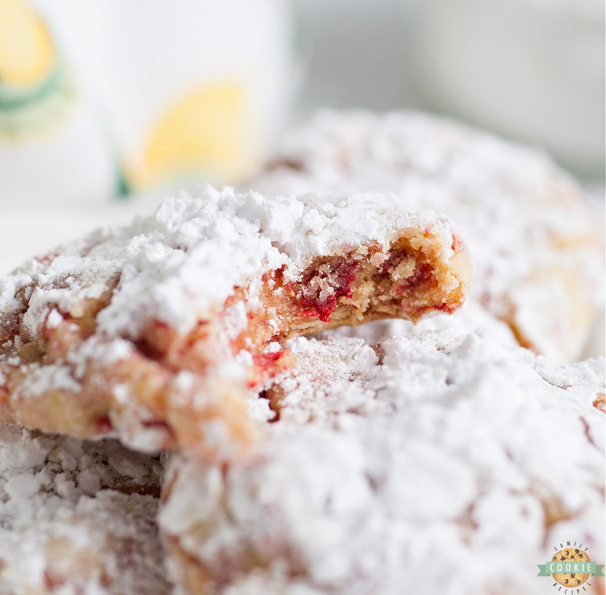 Strawberry Lemonade Cake Mix Cookies are soft, crinkly cookies made with a lemon cake mix and freeze-dried strawberries for the perfect balance of tart and sweet.