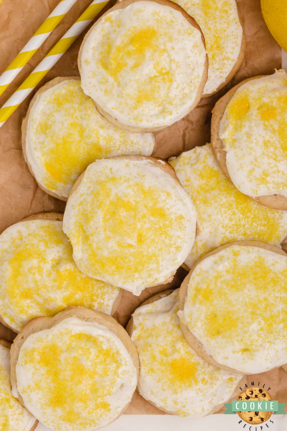 Frosted lemon cookies made with lemonade concentrate
