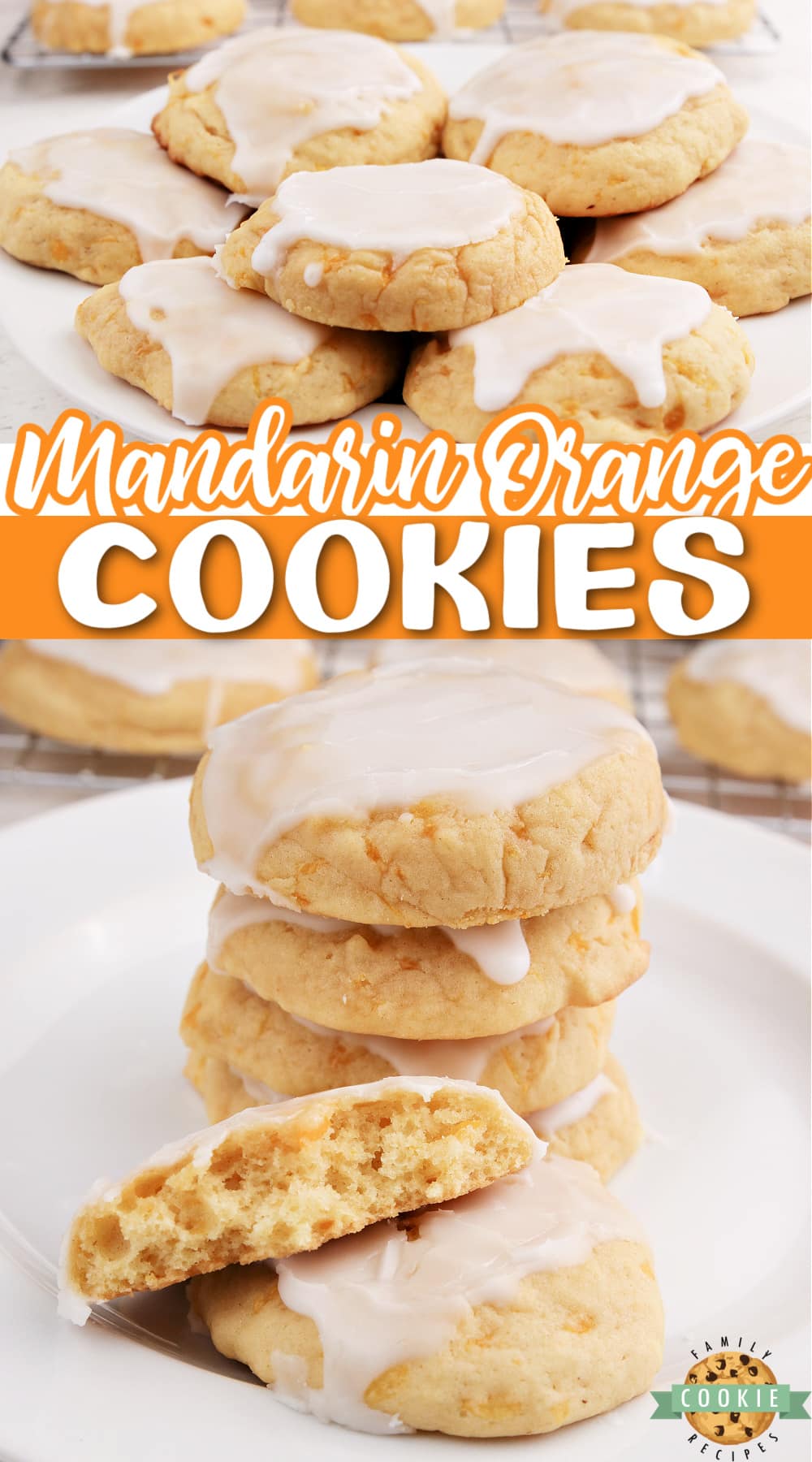 Glazed Mandarin Orange Cookies made with canned mandarin oranges and topped with a simple orange glaze. Simple cookie recipe with lots of orange flavor! 