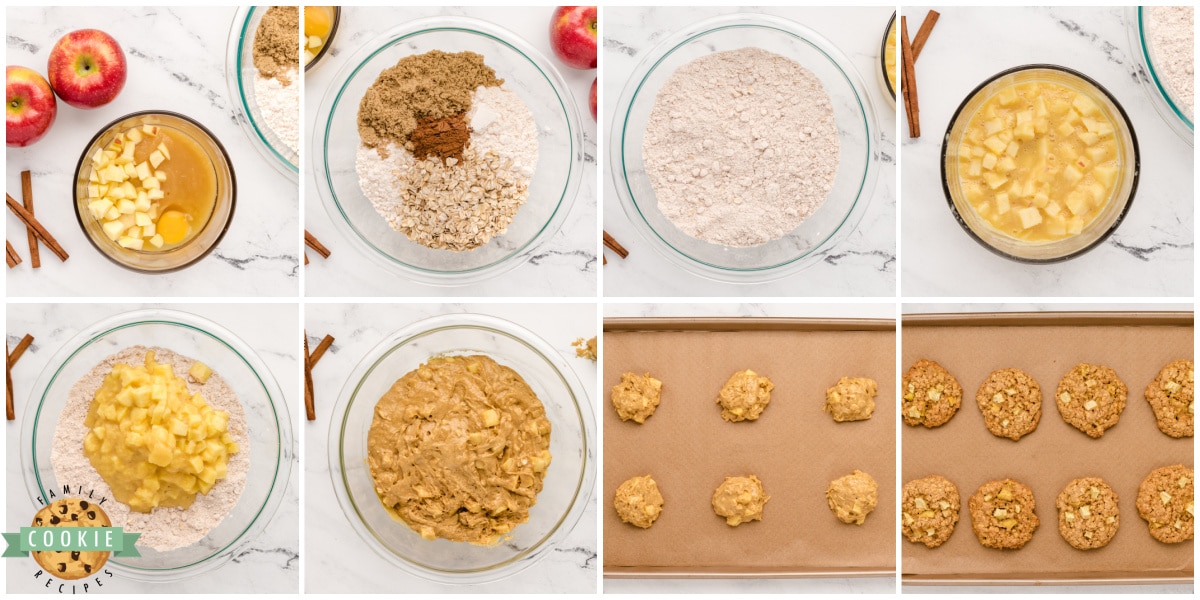 Step by step instructions on how to make Apple Cinnamon Oatmeal Cookies