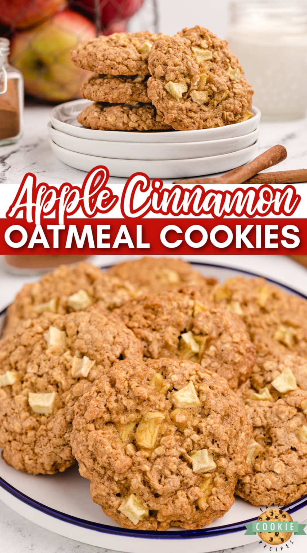 Apple Cinnamon Oatmeal Cookies made with a cake mix, fresh apples, applesauce and a few other basic ingredients. Delicious cake mix cookie recipe that tastes like apple pie! via @buttergirls