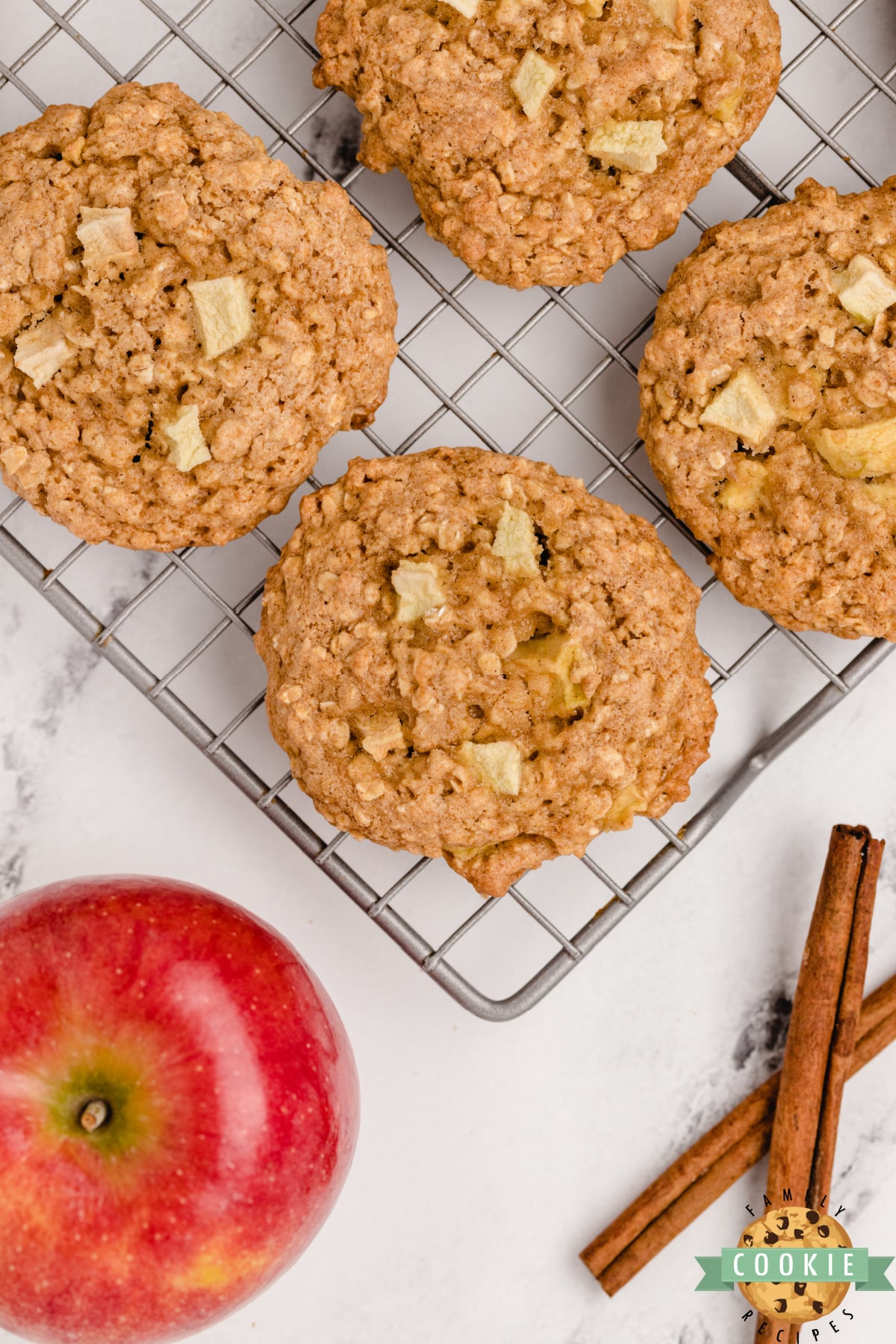 Apple Cinnamon Oatmeal Cookies made with a cake mix, fresh apples, applesauce and a few other basic ingredients. Delicious cake mix cookie recipe that tastes like apple pie!