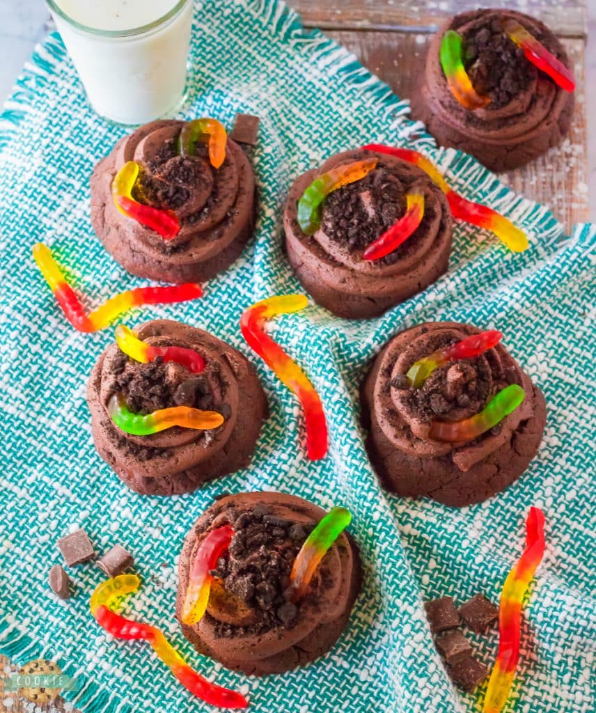 fun chocolate cookies with Oreos and gummy worms