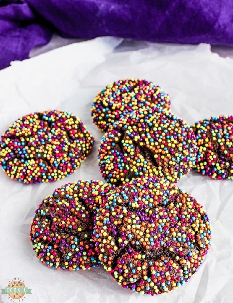 chocolate cookies rolled in sprinkles