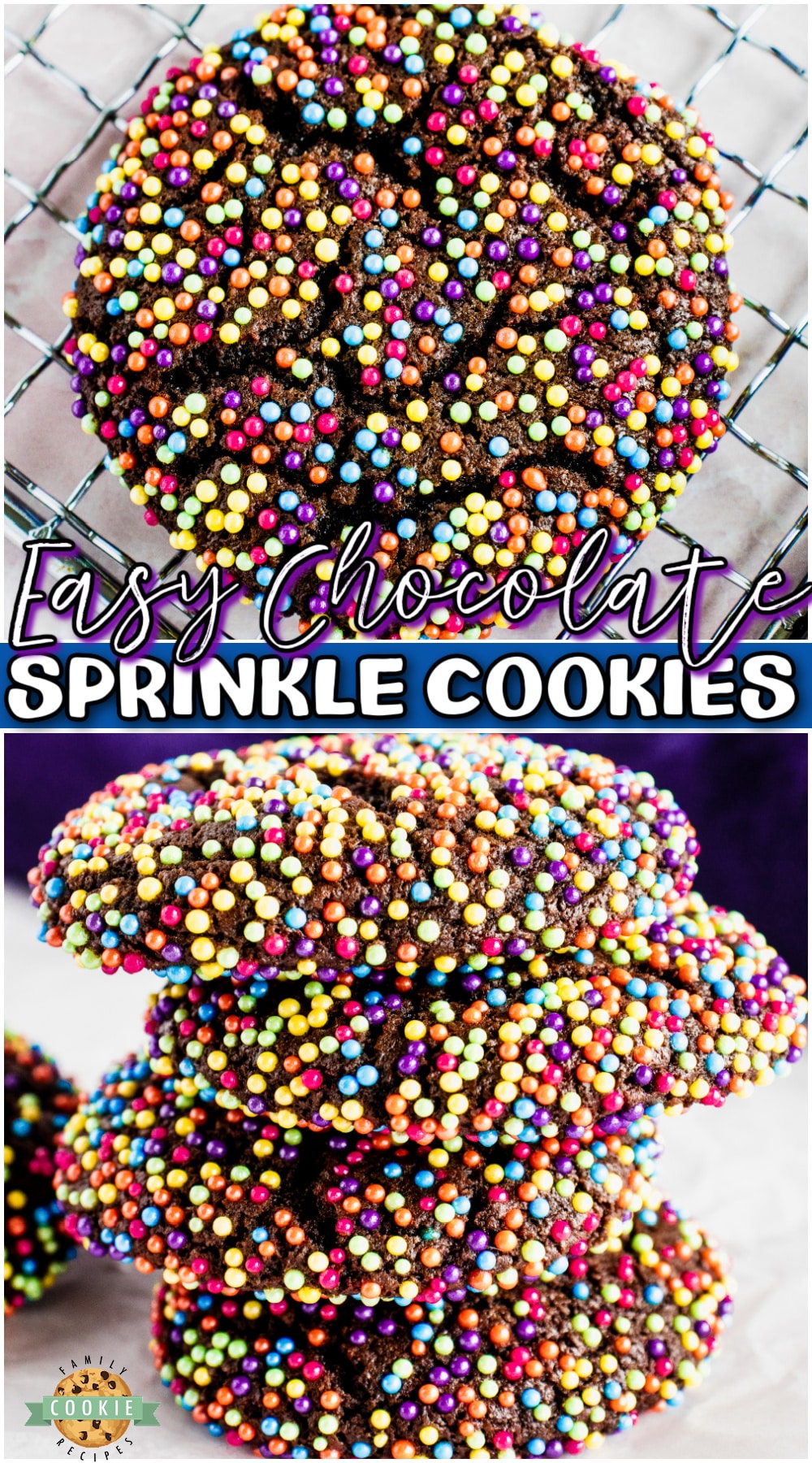 Chocolate Sprinkle Cookies are made from scratch, rolled in colorful sprinkles & so pretty! Cookies with sprinkles made with simple ingredients for a delightful chocolate treat!