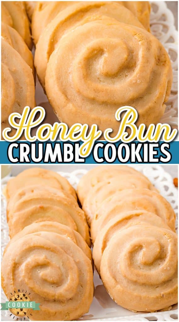 Honey Bun Cookies look just like a honey bun and are topped with a delicious honey butter glaze. Honey bun Crumbl cookie recipe has an incredible warm buttery cinnamon flavor everyone loves!