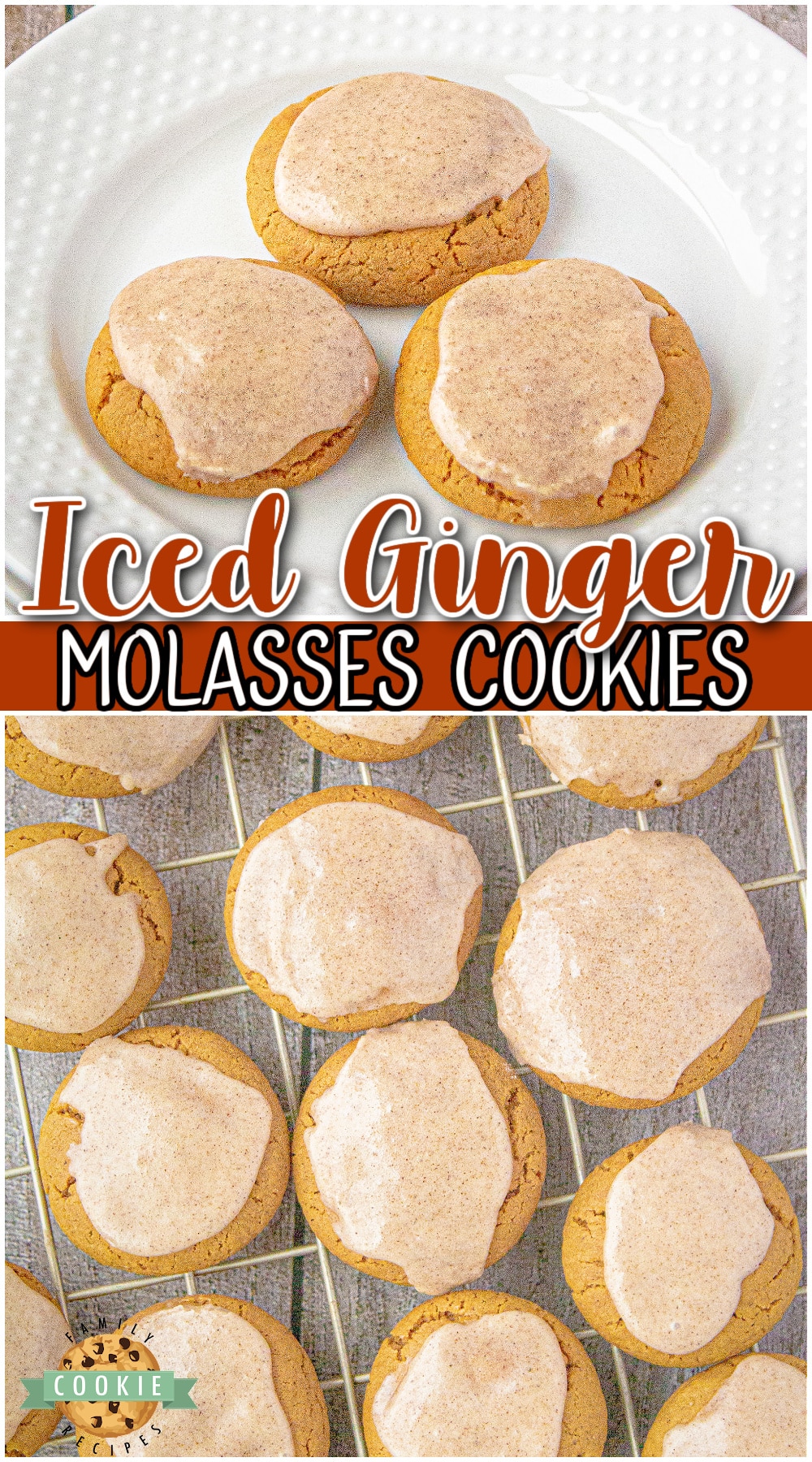 Iced Ginger Molasses Cookies are soft, chewy, & perfectly spiced! Molasses ginger cookies topped with warm cinnamon icing everyone loves!