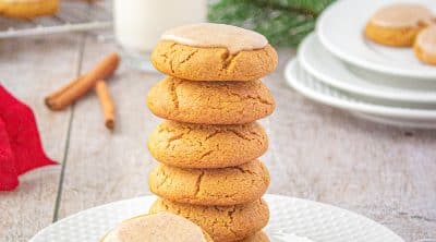 stack of iced ginger molasses cookies