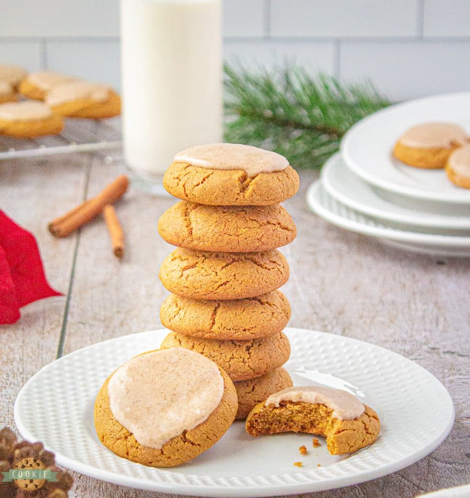 stack of iced ginger molasses cookies