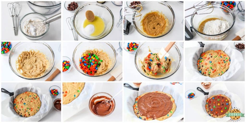 Step by step instructions on how to make M&M Cookie Pizza
