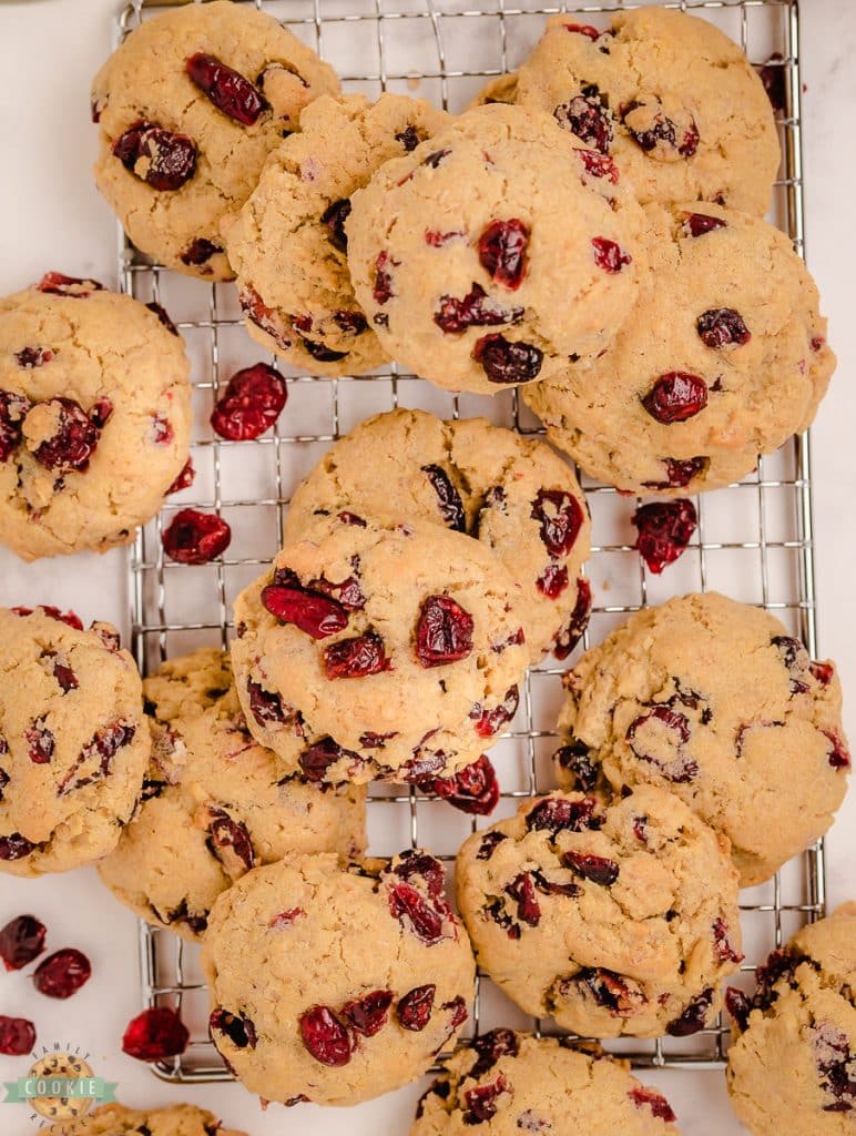 oatmeal cookies with Craisins on a cooling rack