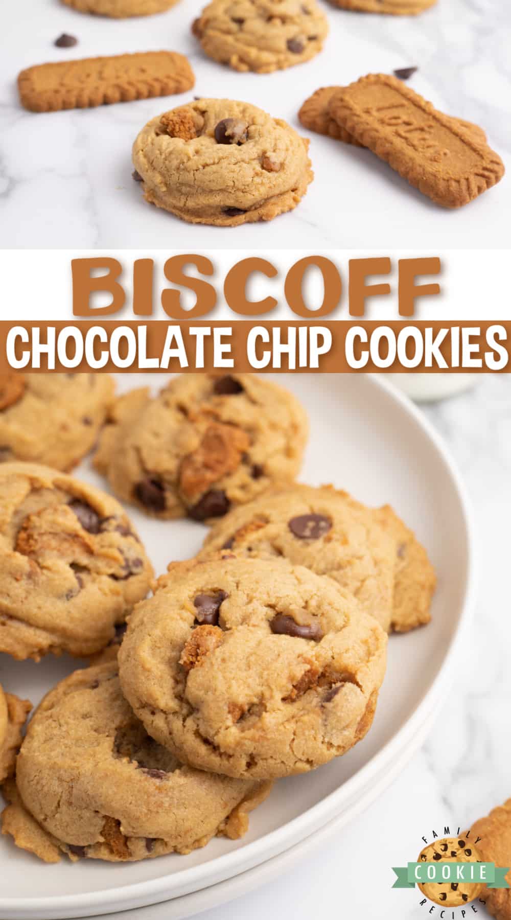 Biscoff Chocolate Chip Cookies are made with Biscoff spread and crumbled Biscoff cookies for a delicious twist on the classic chocolate chip cookie recipe. The cookie butter adds so much flavor to these soft and chewy cookies. 