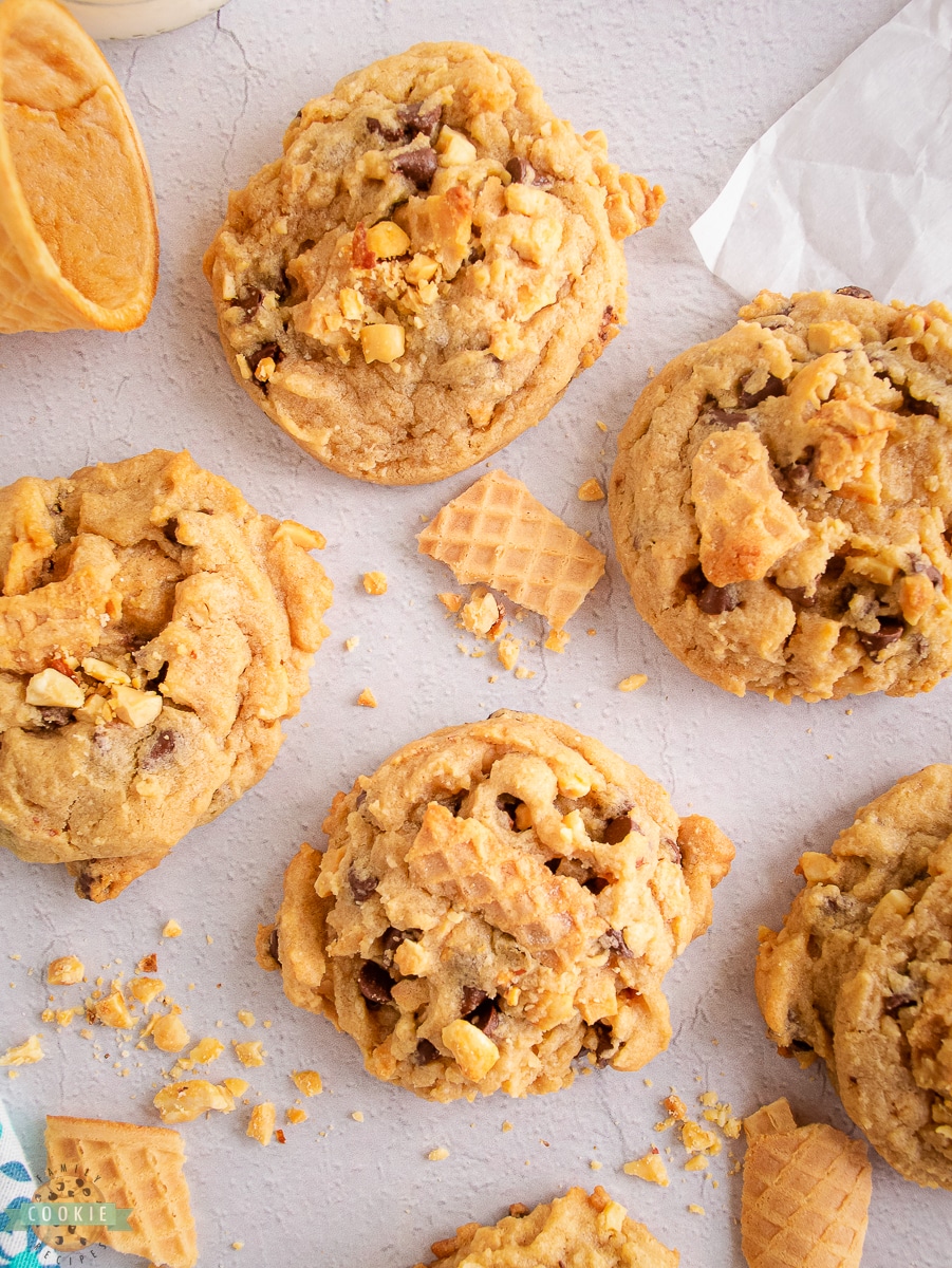 waffle cone added to chocolate chip cookies