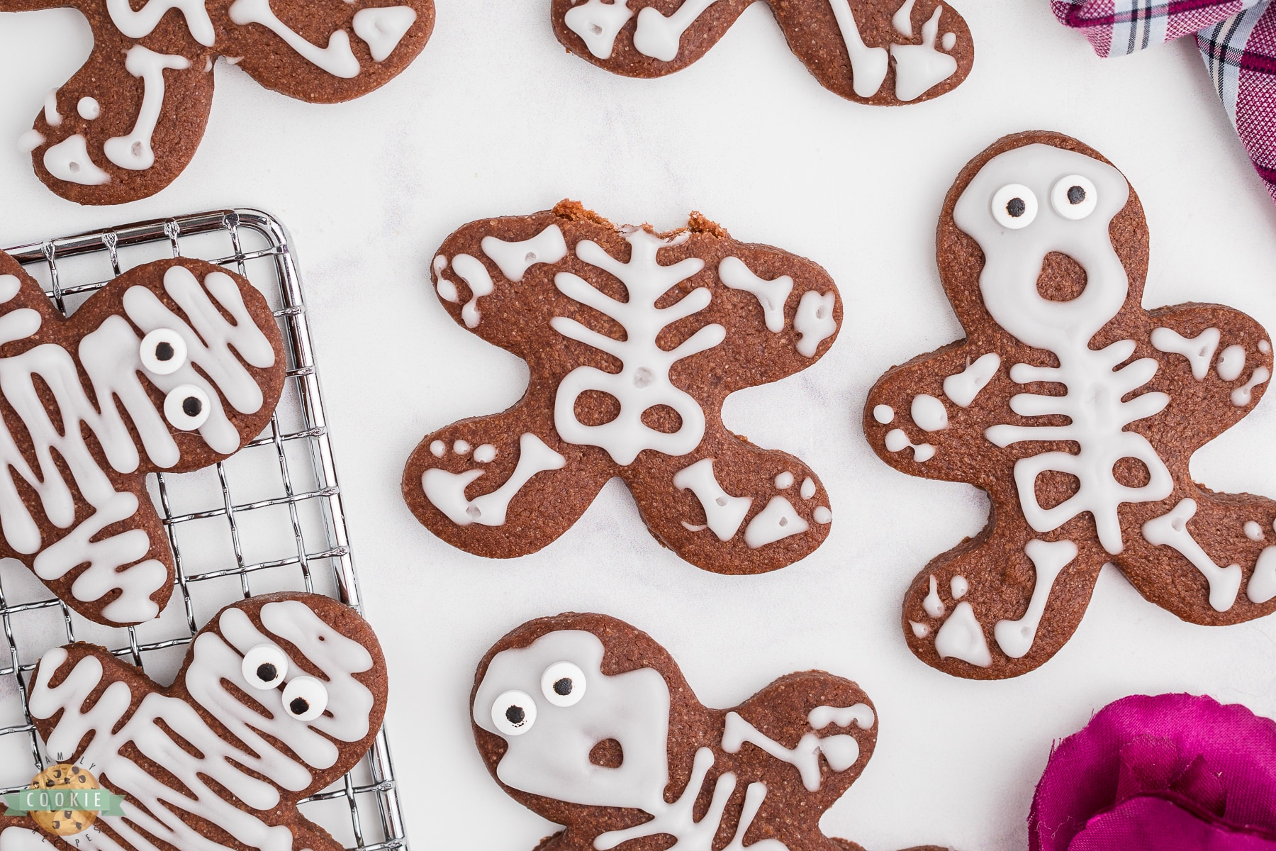 skeleton cookie with the head bitten off