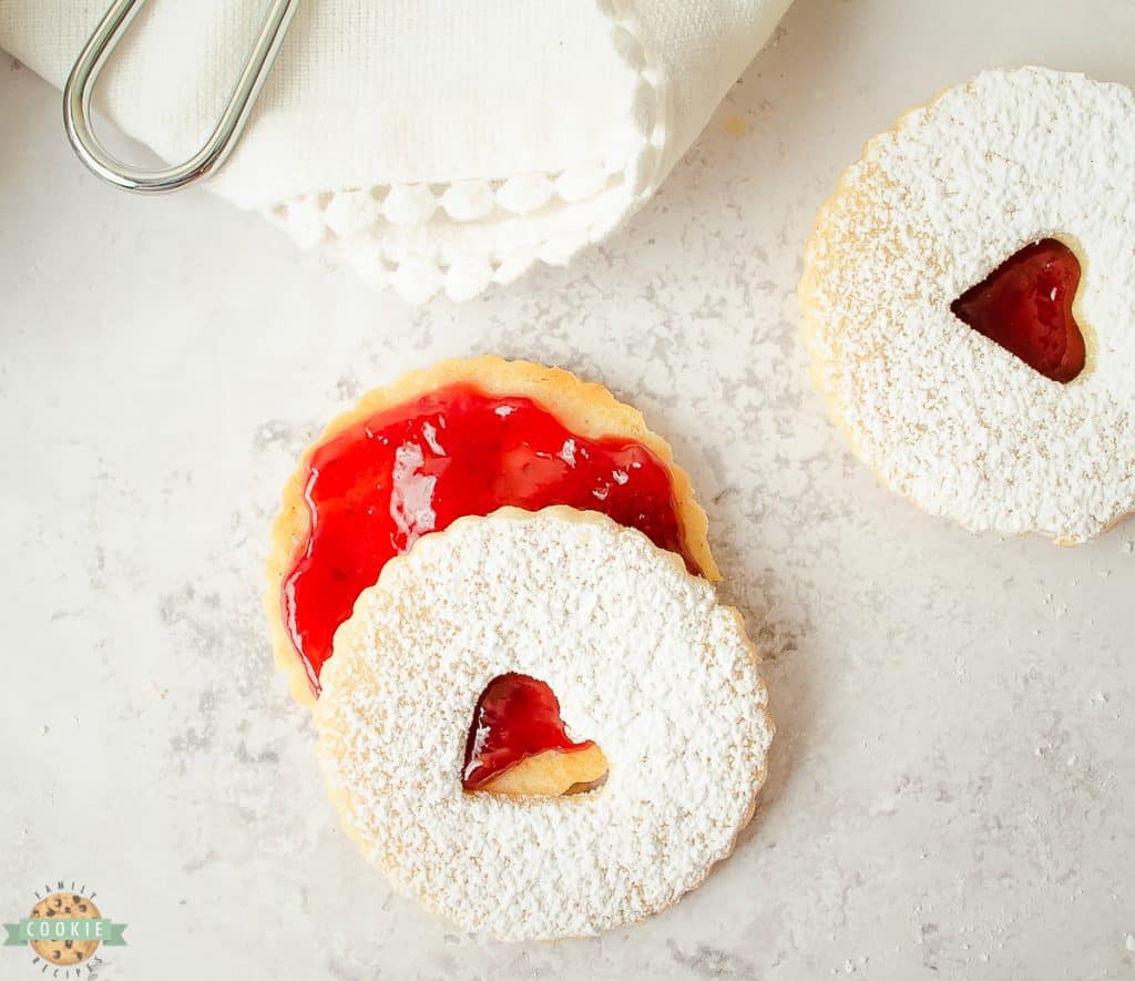 Linzer cookies with a heart cut out