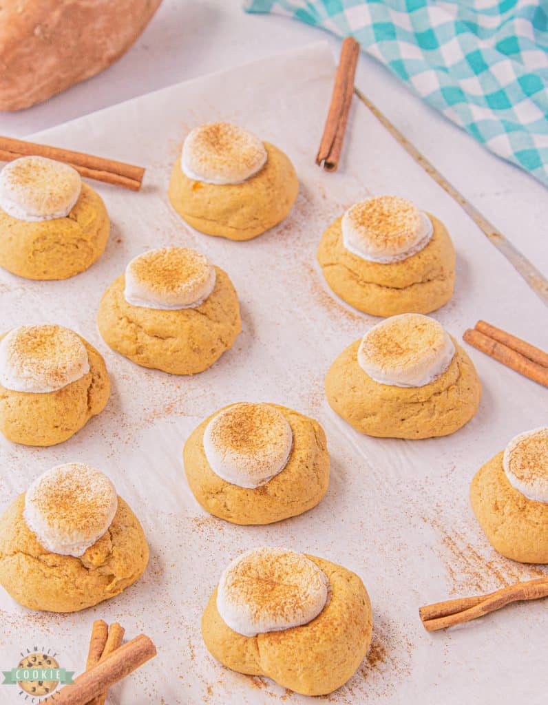 sweet potato cookies topped with a marshmallow