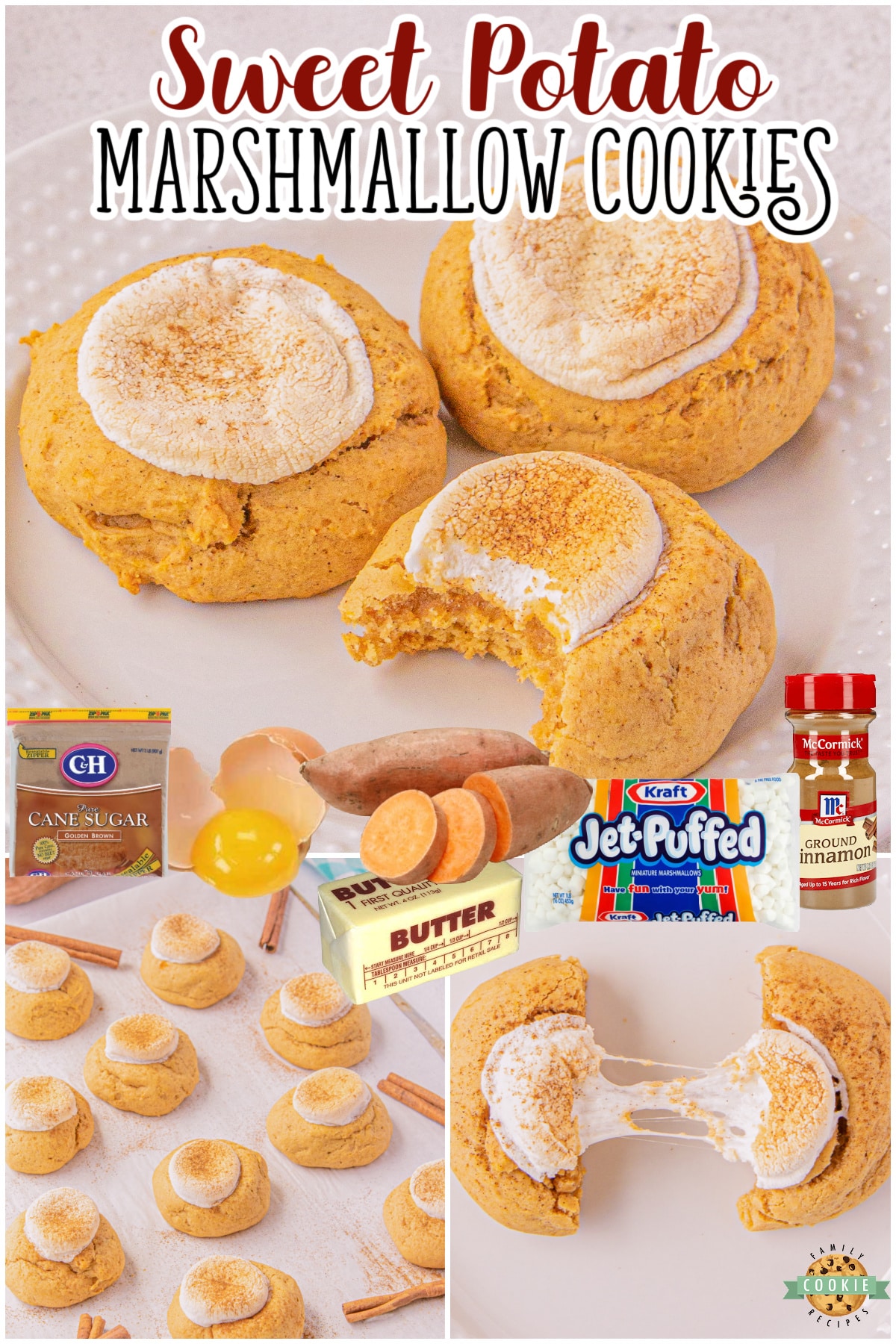 Marshmallow Sweet Potato Cookies are soft, sweet cookies with fabulous fall flavors! Sweet potato cookie recipe that's spiced with cinnamon & topped with a marshmallow!