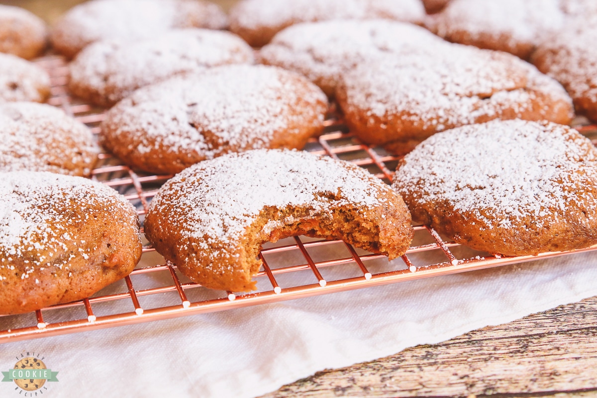 banana cookies with molasses on a copper cooling rack