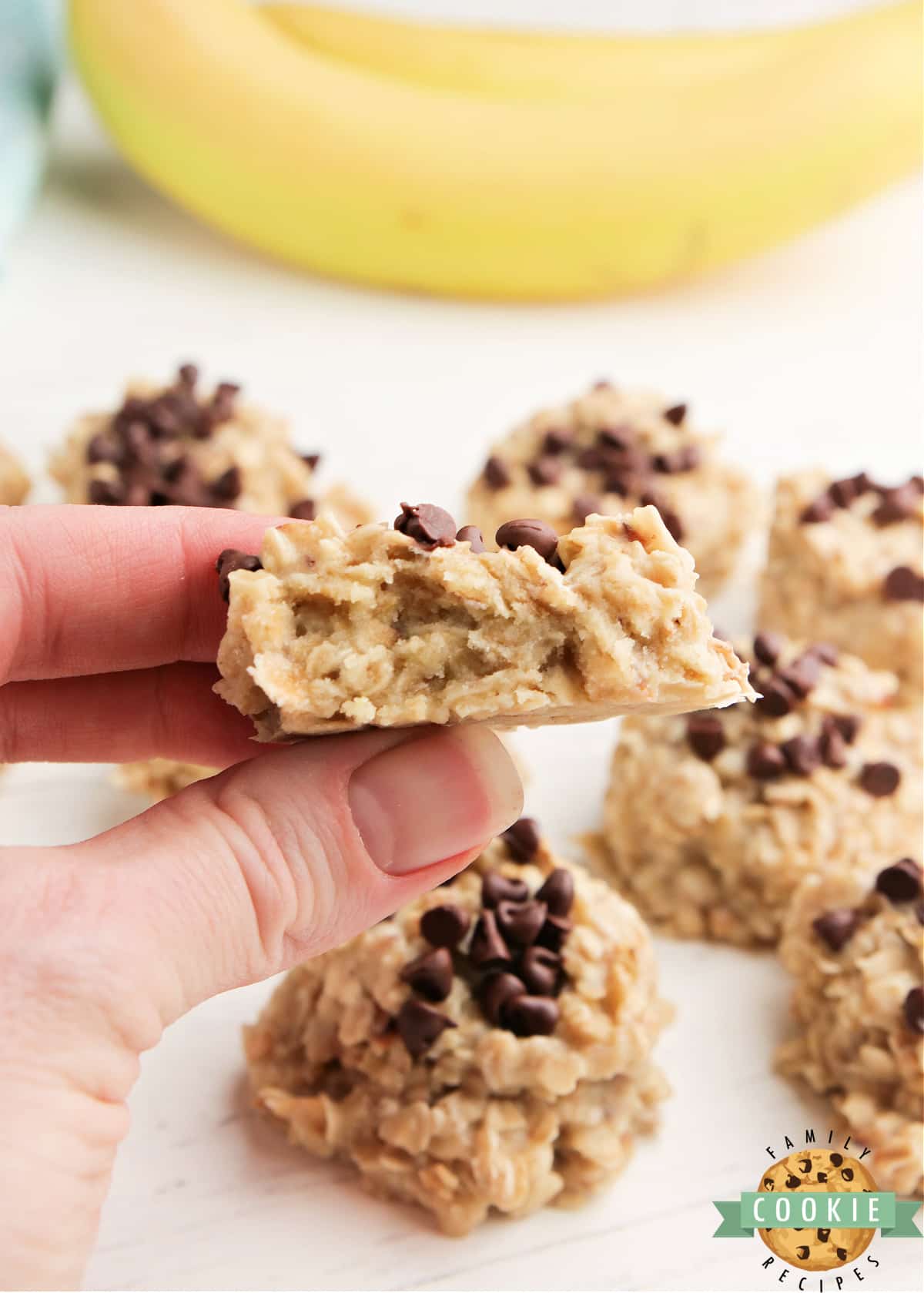 Bite of a no bake banana cookie