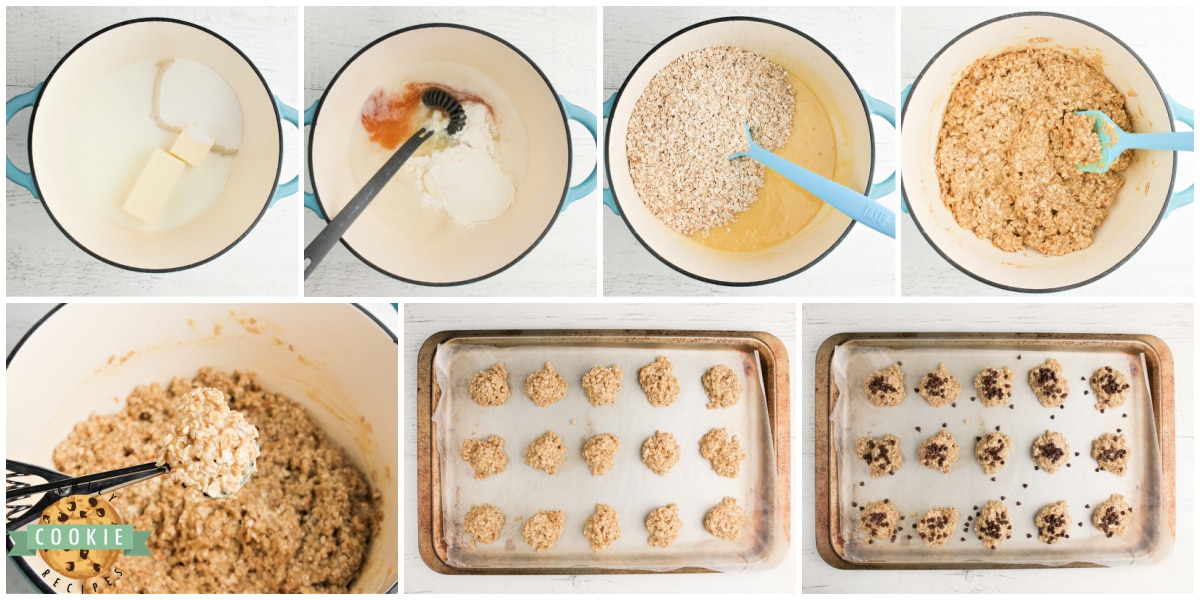 Step by step instructions on how to make Banana Oatmeal No Bake Cookies