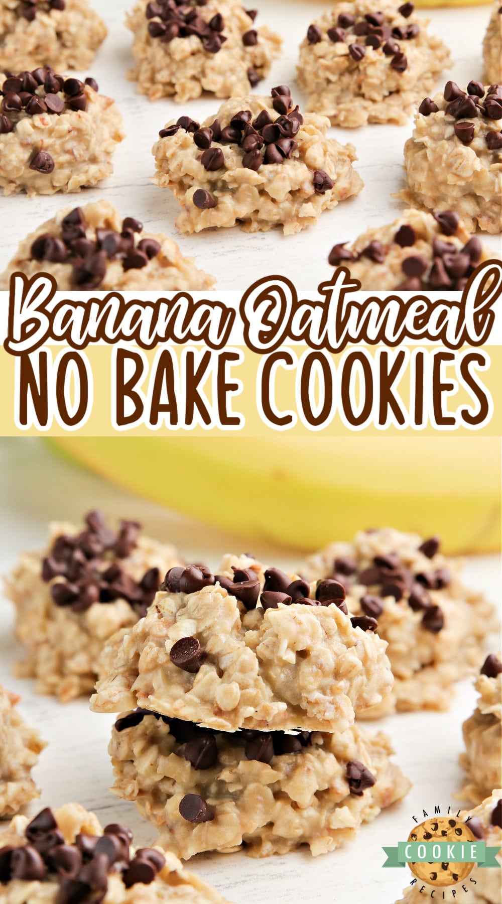 Banana Oatmeal No Bake Cookies are simple oatmeal cookies made with just a few ingredients. Delicious no bake cookie recipe packed with banana flavor!