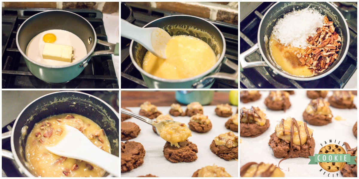 Step by step instructions on how to make custard topping for German Chocolate cookies