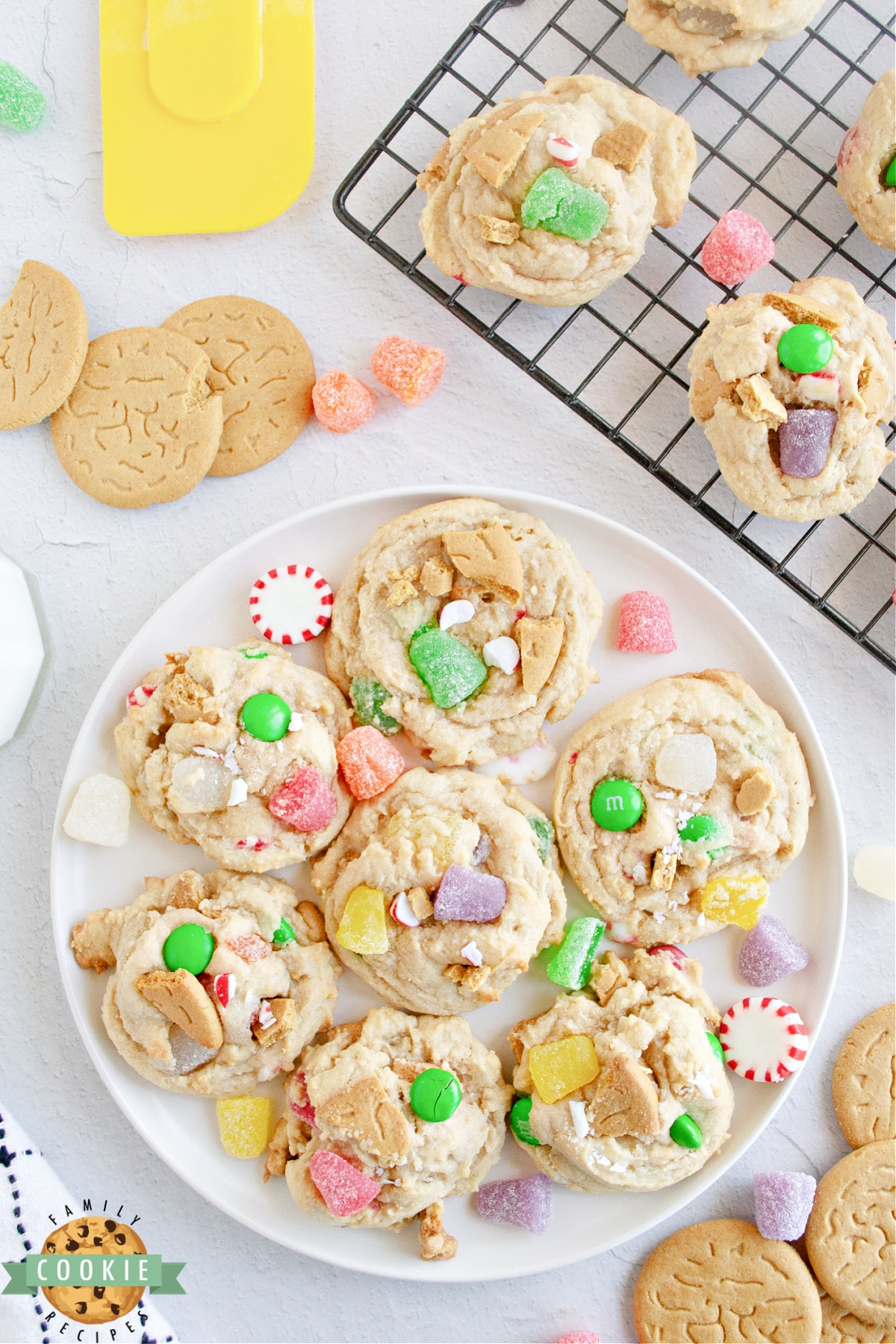 Holiday cookies made with assorted candies