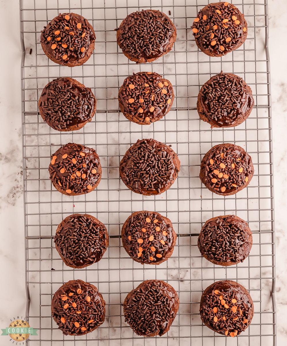 Halloween brownie cookies on a cooling rack