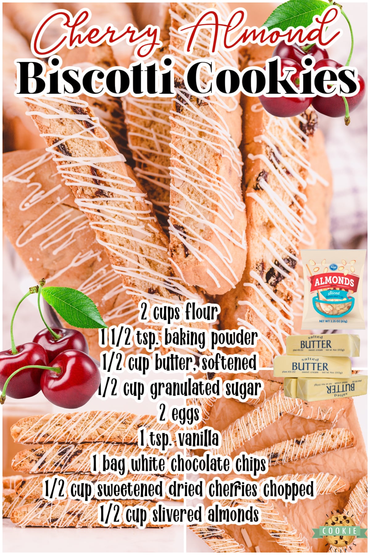 Made with dried cherries & slivered almonds, this homemade cherry biscotti recipe feels fancy and indulgent. Perfect treat for your morning coffee or tea!