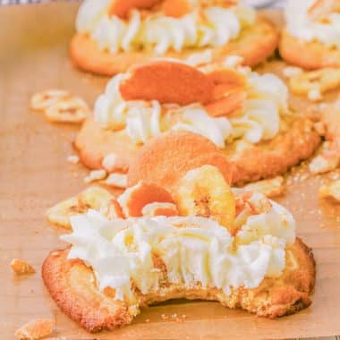 banana cream cookies with a bite taken out
