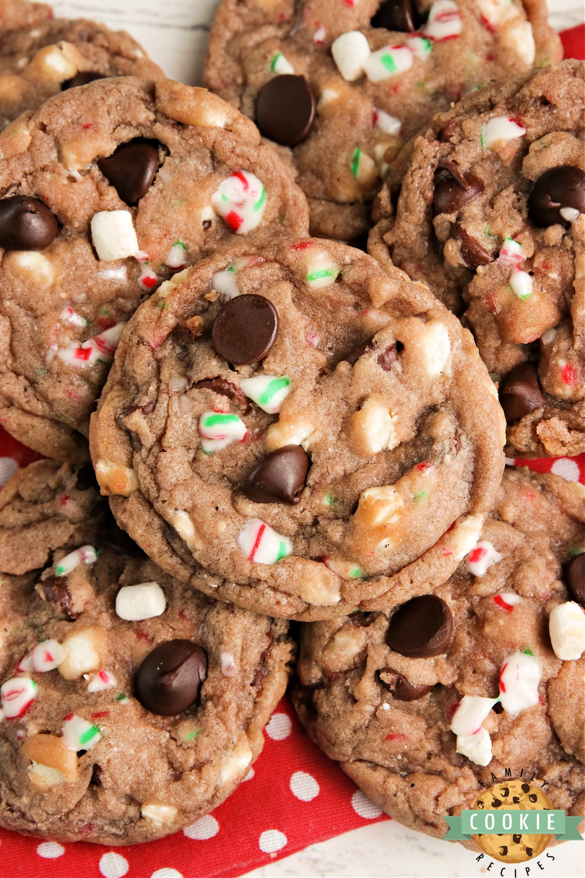 Hot Cocoa Cookies made with hot cocoa mix, chocolate chips, crushed candy canes and marshmallow bits. These hot chocolate cookies are simple to make and have all the flavors of a cup of your favorite hot cocoa! 