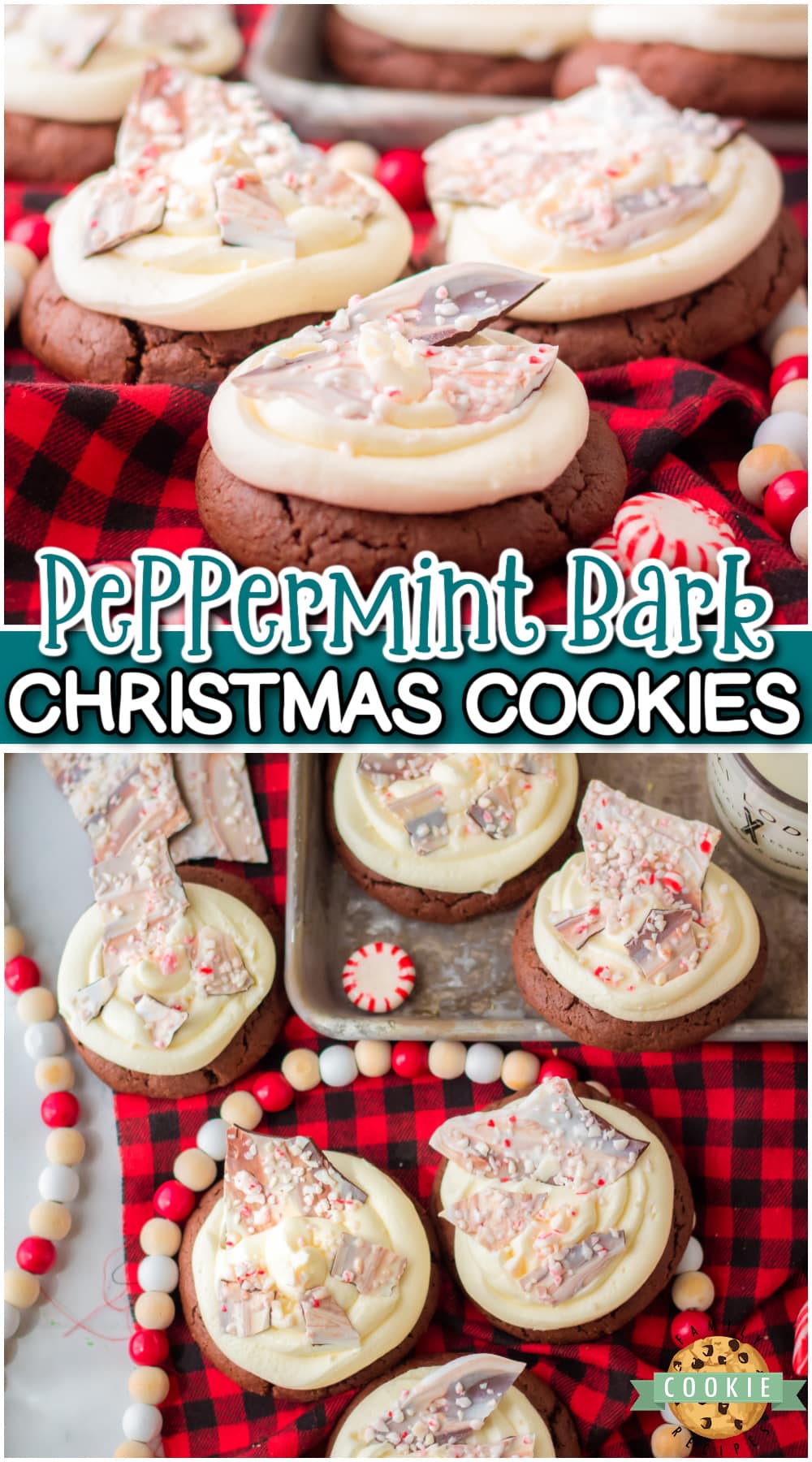 Peppermint Bark Cookies are the ultimate Christmas cookies, a sensational holiday dessert! These peppermint cookies are bakery-style chocolate cookies topped with peppermint buttercream & homemade peppermint bark!