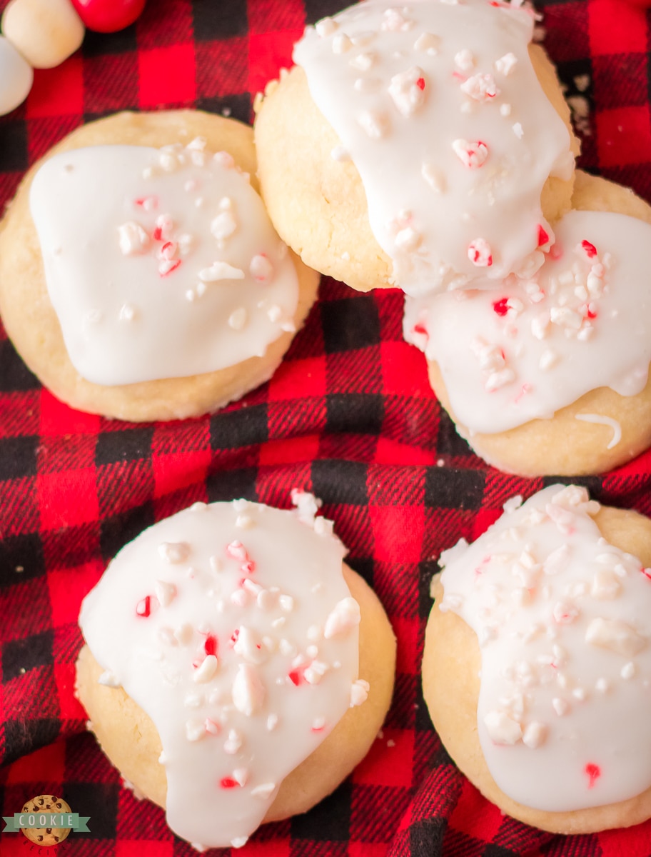 meltaway cookies with peppermint icing