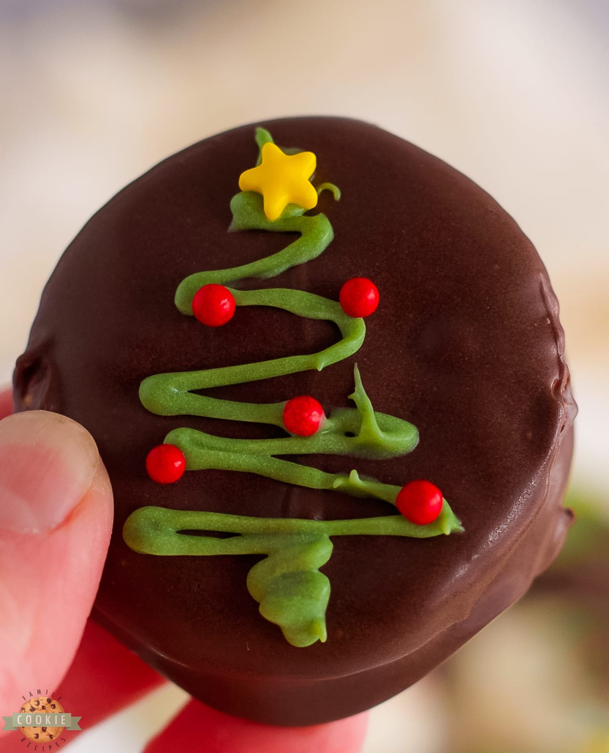 Christmas tree on a chocolate Ritz cookie