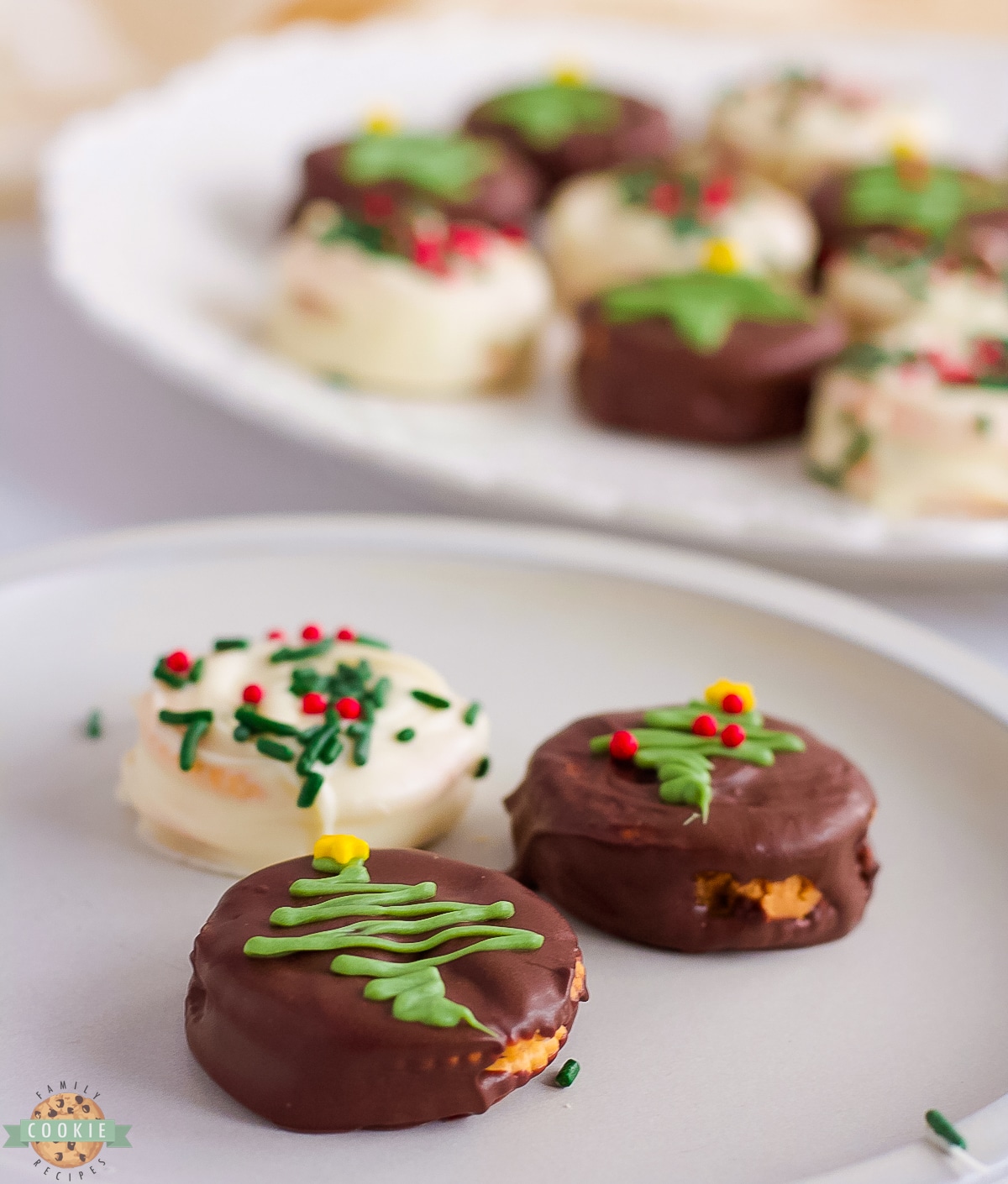 homemade Ritz cookies on a white plate