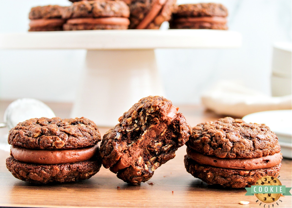 Cookie sandwiches with chocolate oatmeal cookies