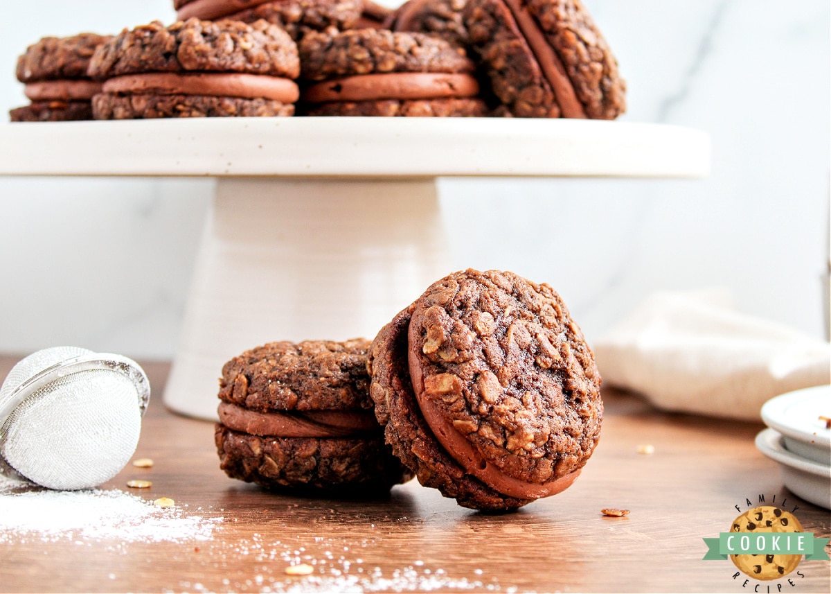 Chocolate oatmeal cookie sandwiches with chocolate buttercream