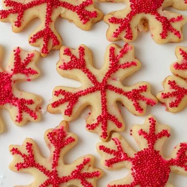 red snowflake peppermint cut out cookies