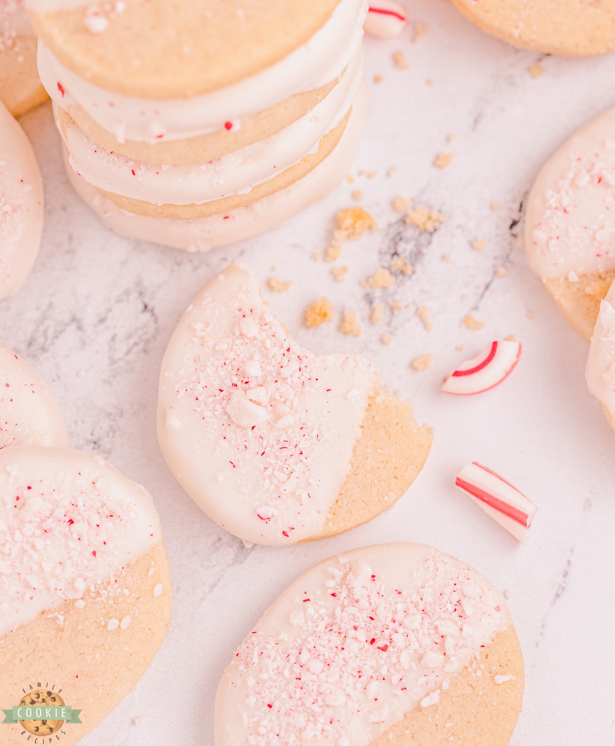 bite out of peppermint shortbread
