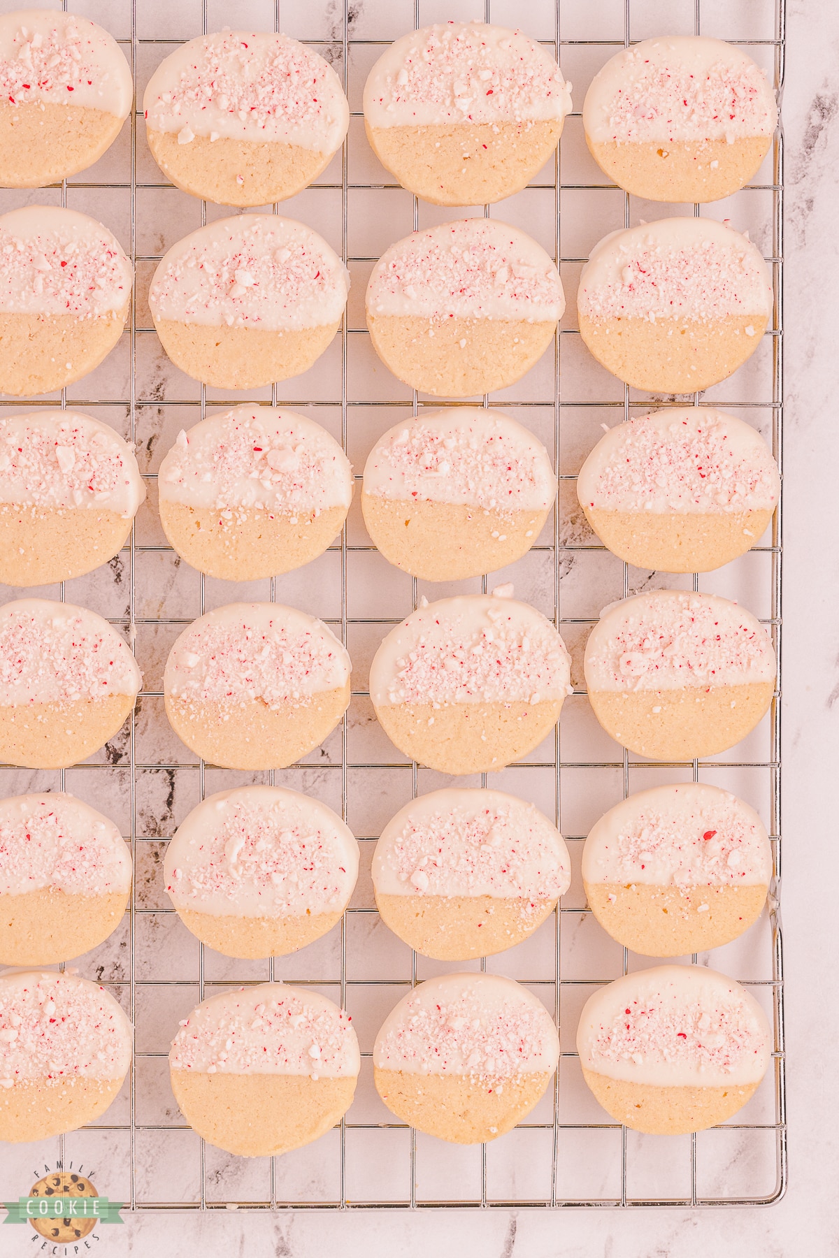 peppermint shortbread on a cooling rack