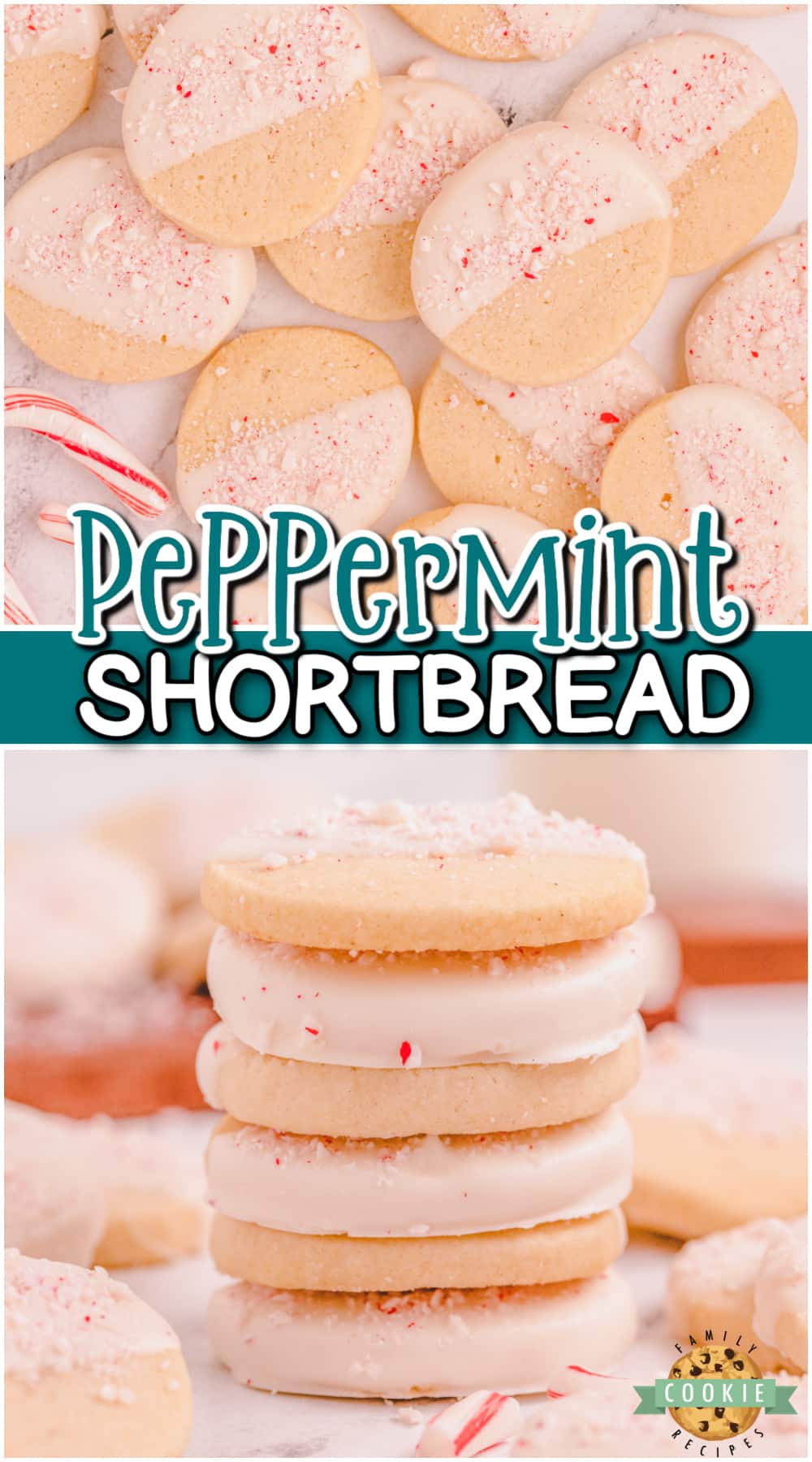 Peppermint shortbread cookies are festive buttery cookies topped with white chocolate & candy cane pieces! Shortbread cookies perfect for Christmas! via @buttergirls