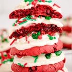 stack of red velvet Christmas cookies