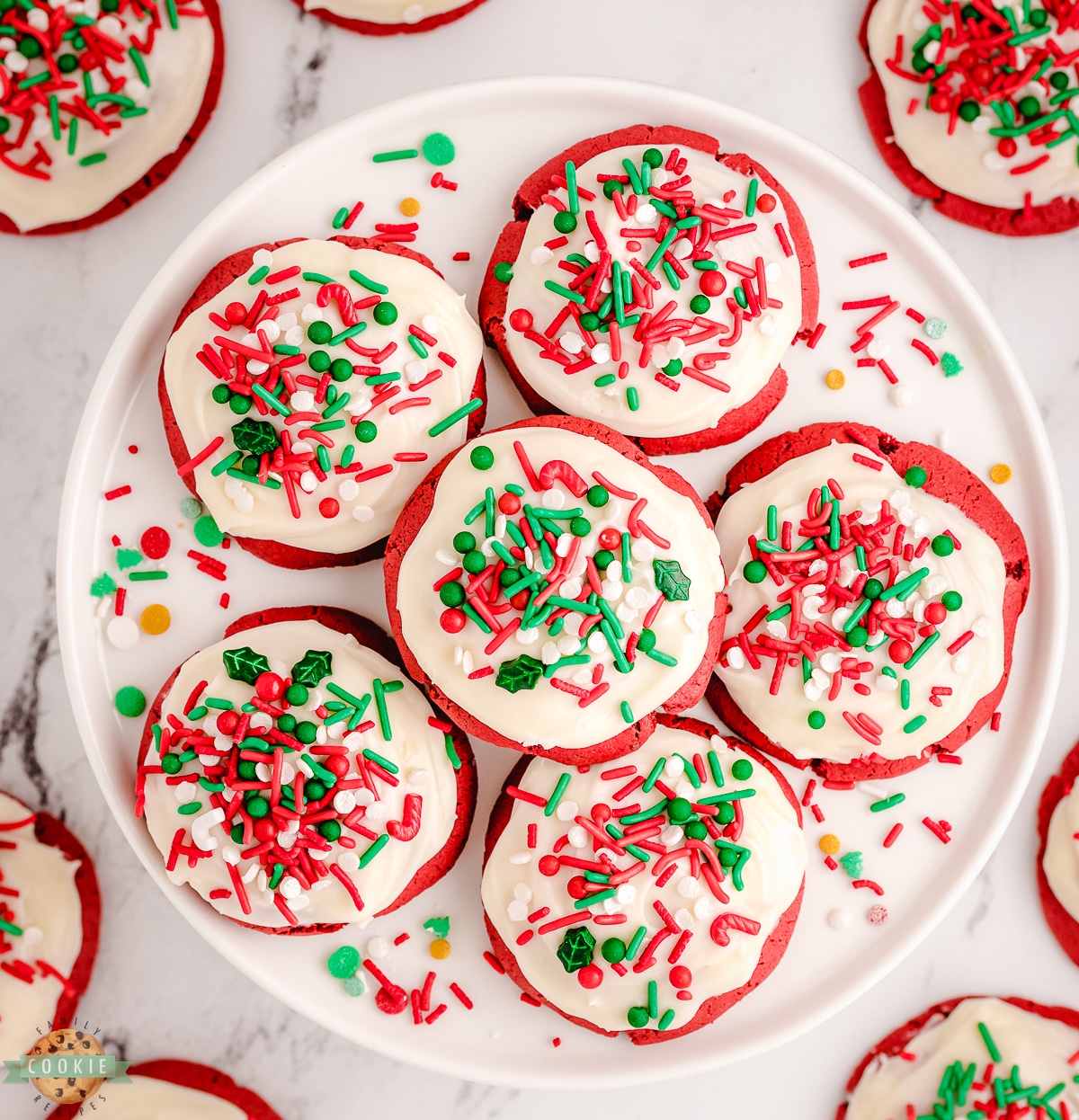 plate of red velvet cookies